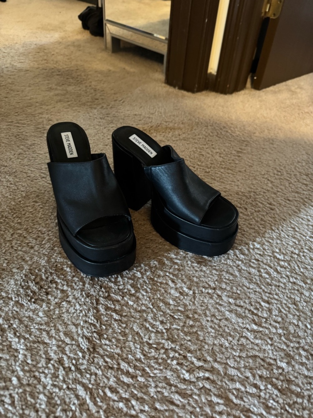 Steve Madden Black Slip-On Platform Mules